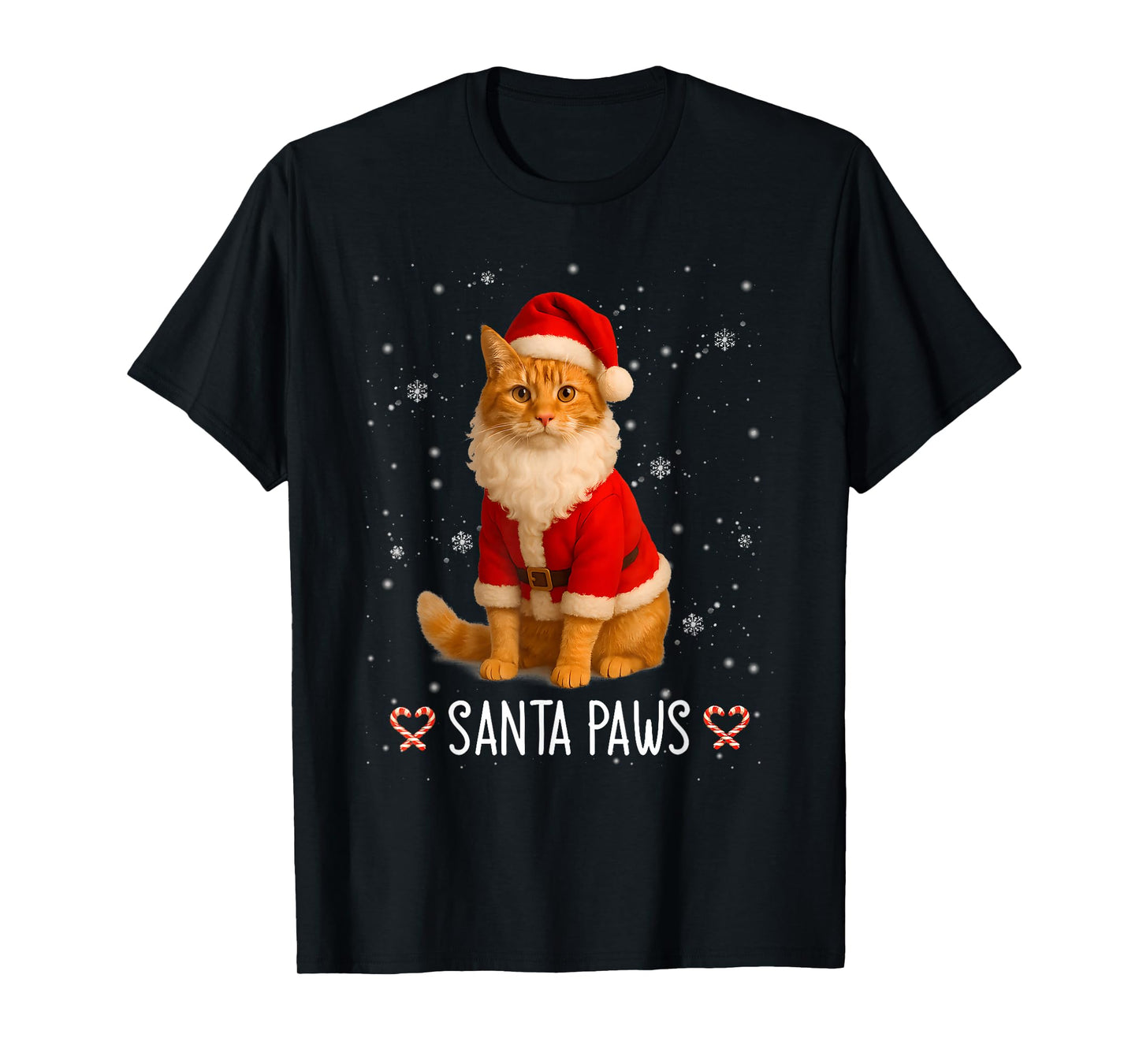 Santa Paws Funny Orange Tabby Cat Christmas Holiday T-Shirt