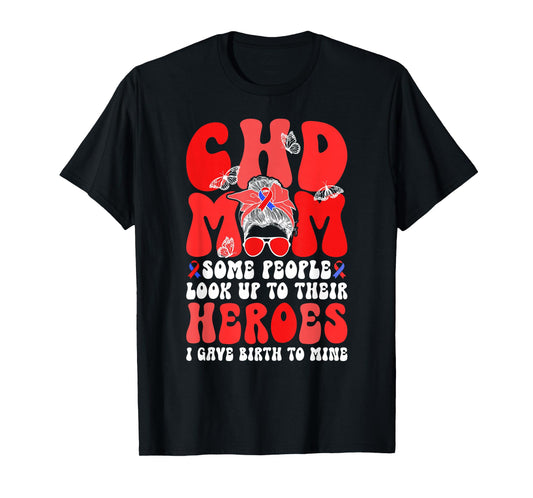 CHD Mom CHD Awareness Groovy Congenital Heart Disease Mom T-Shirt