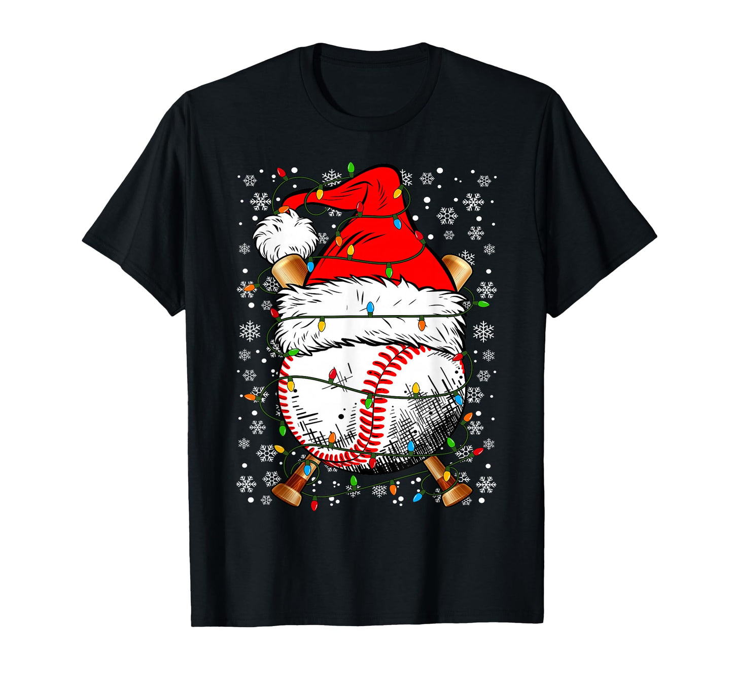 Santa Hat Christmas Baseball Player Sports for Men Boy Women T-Shirt