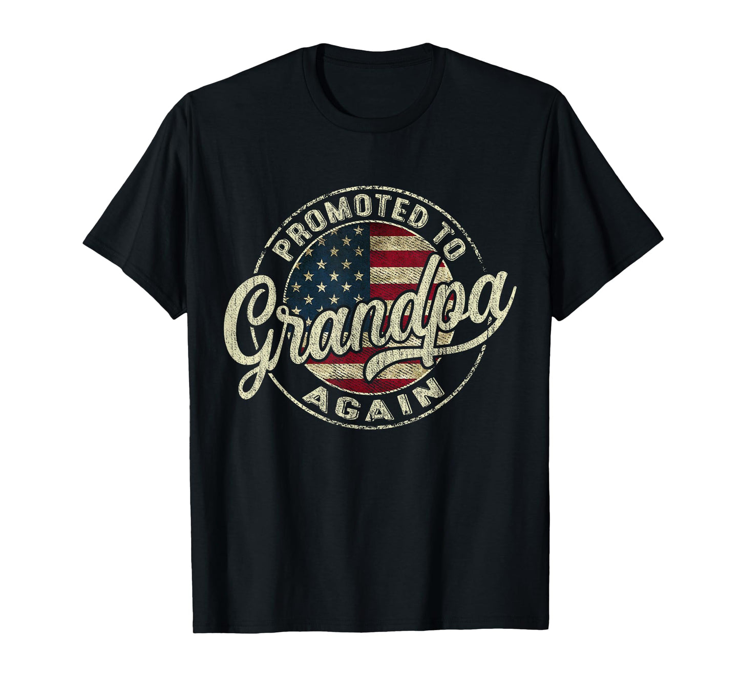 Mens Promoted to Grandpa Again Pregnancy Expecting Baby USA Flag T-Shirt