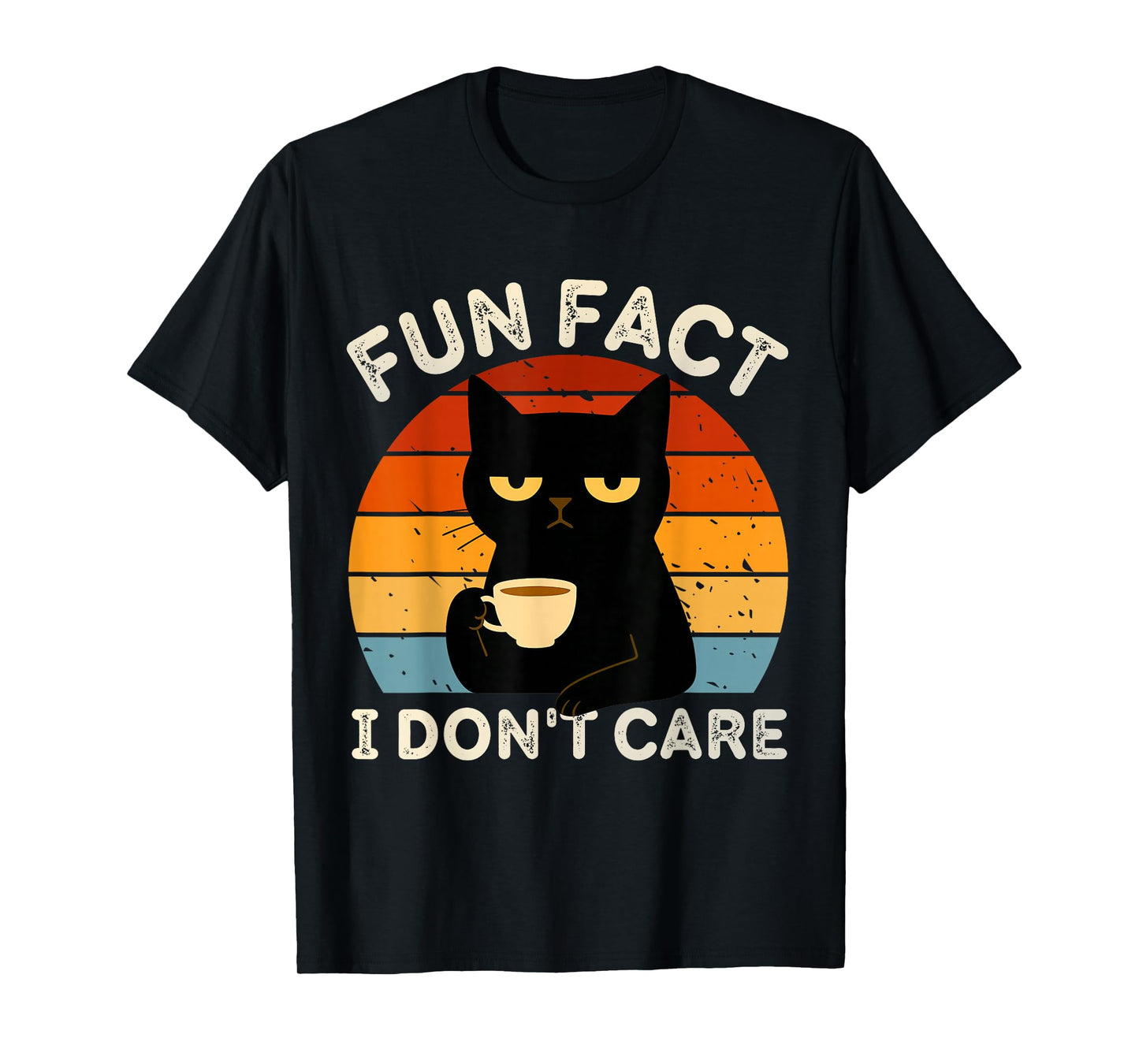 Fun Fact I Don't Care Funny Black Cat Saying Quote Retro T-Shirt