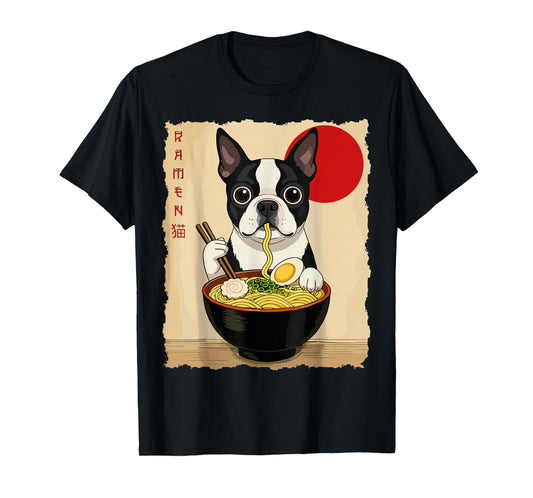 Funny Boston Terrier Ramen Kawaii Anime Japanese Graphic Men T-Shirt