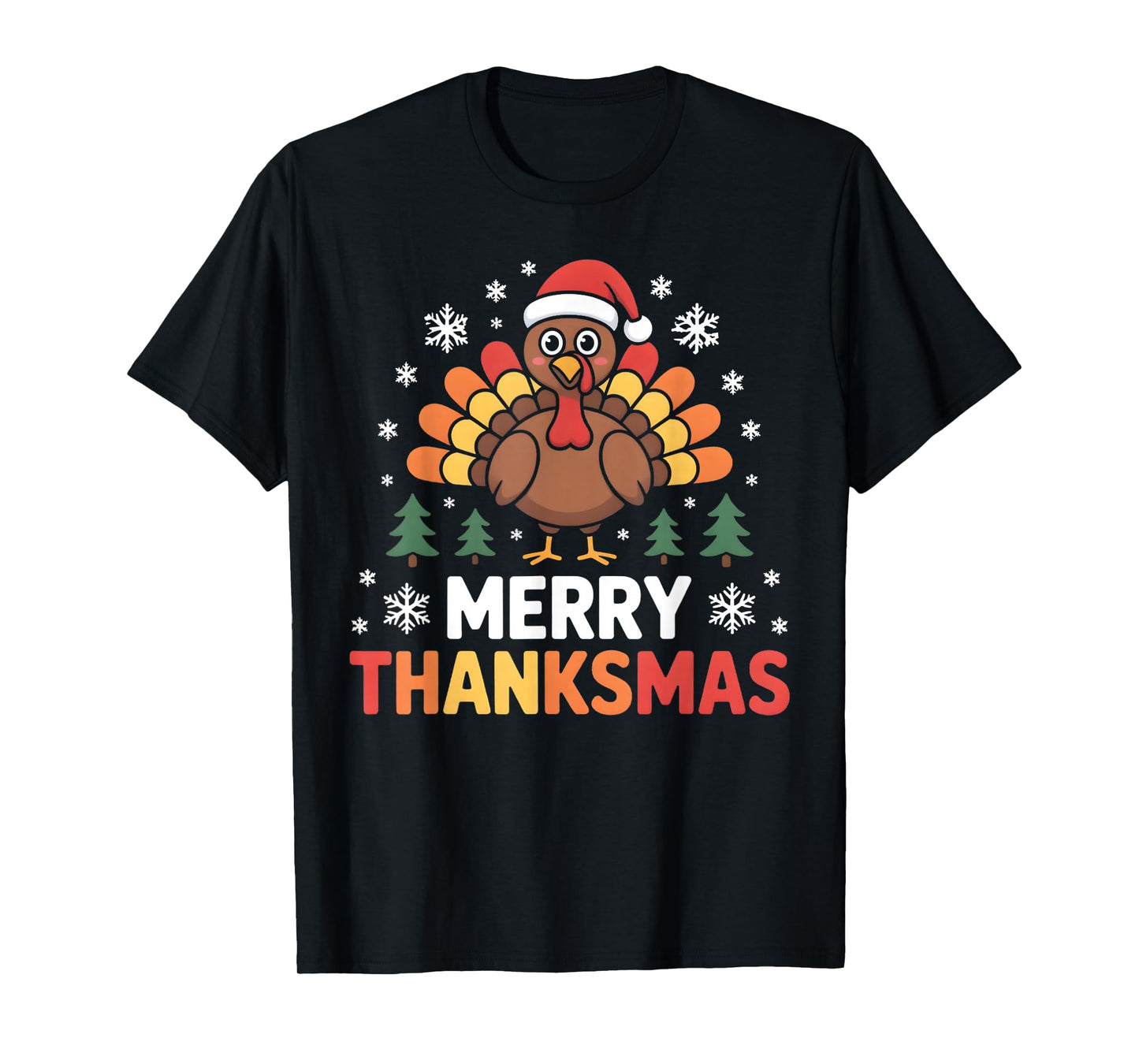 Happy Thanksgiving Merry Thanksmas Funny Santa Turkey Snow T-Shirt