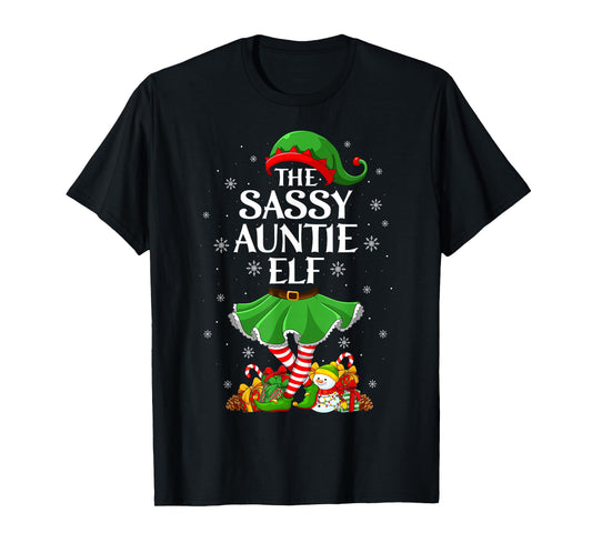 Sassy Auntie Elf Christmas Family Women Girls Elf Squad Xmas T-Shirt