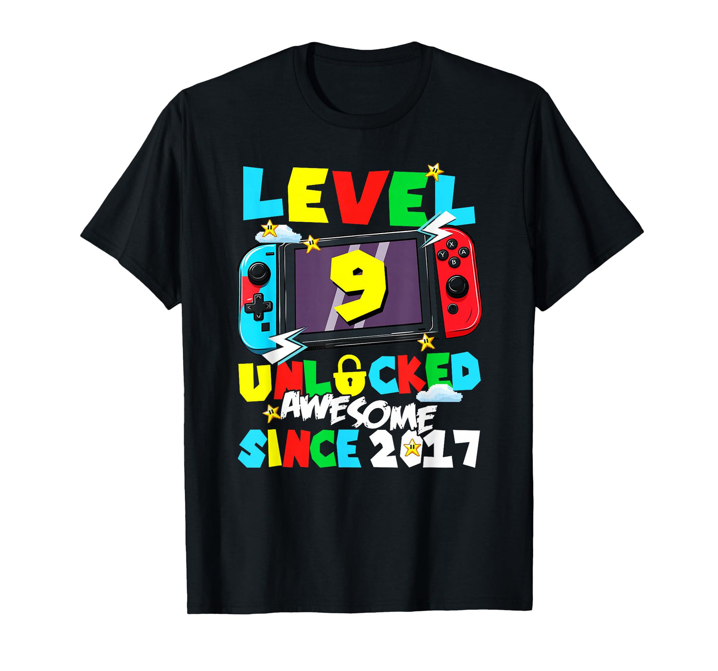 Level 9 Unlocked Awesome Since 2017 9th Birthday Video Gamer T-Shirt