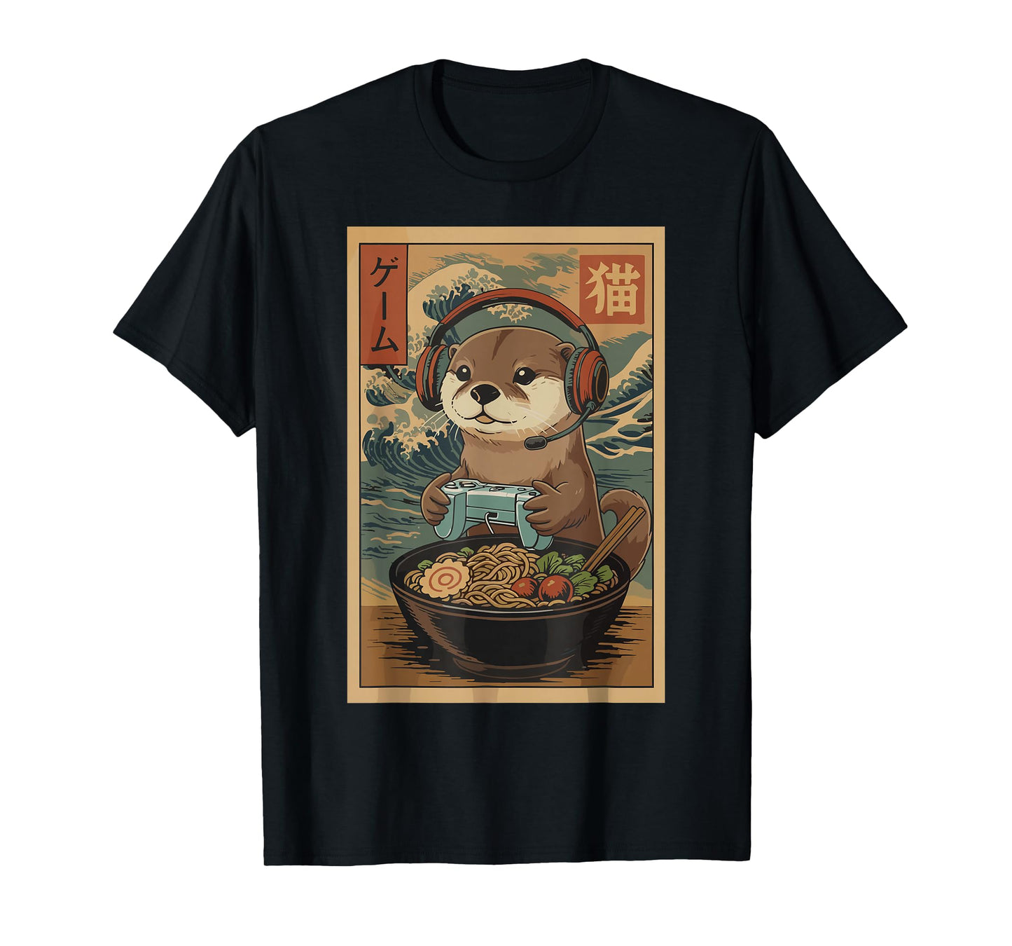 Kawaii Japanese Ramen Otter Retro Gaming Shirts for Men T-Shirt