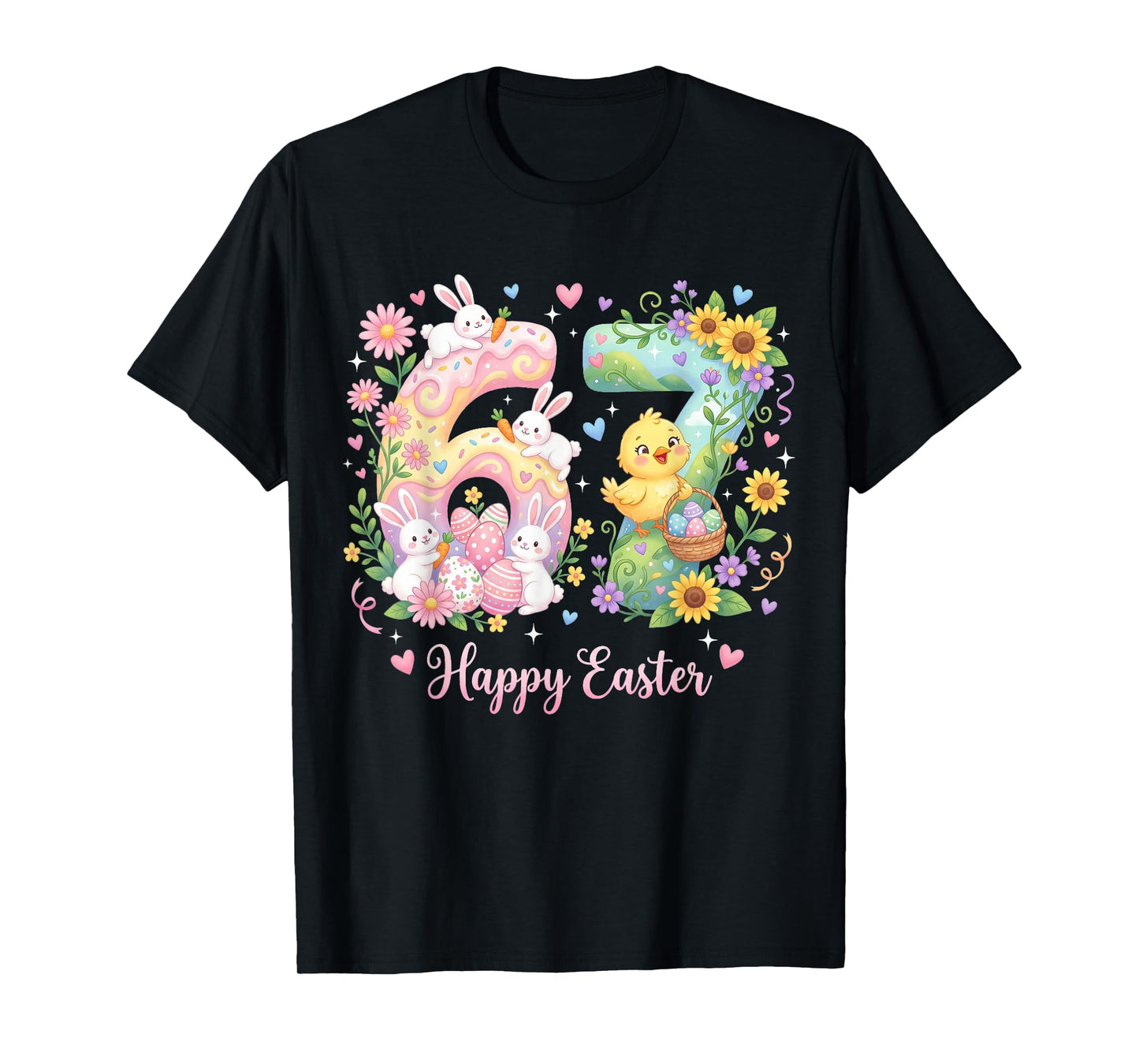 Happy Easter 6 7 Cute Rabbit 67 Bunny Six Seven Easter Day T-Shirt