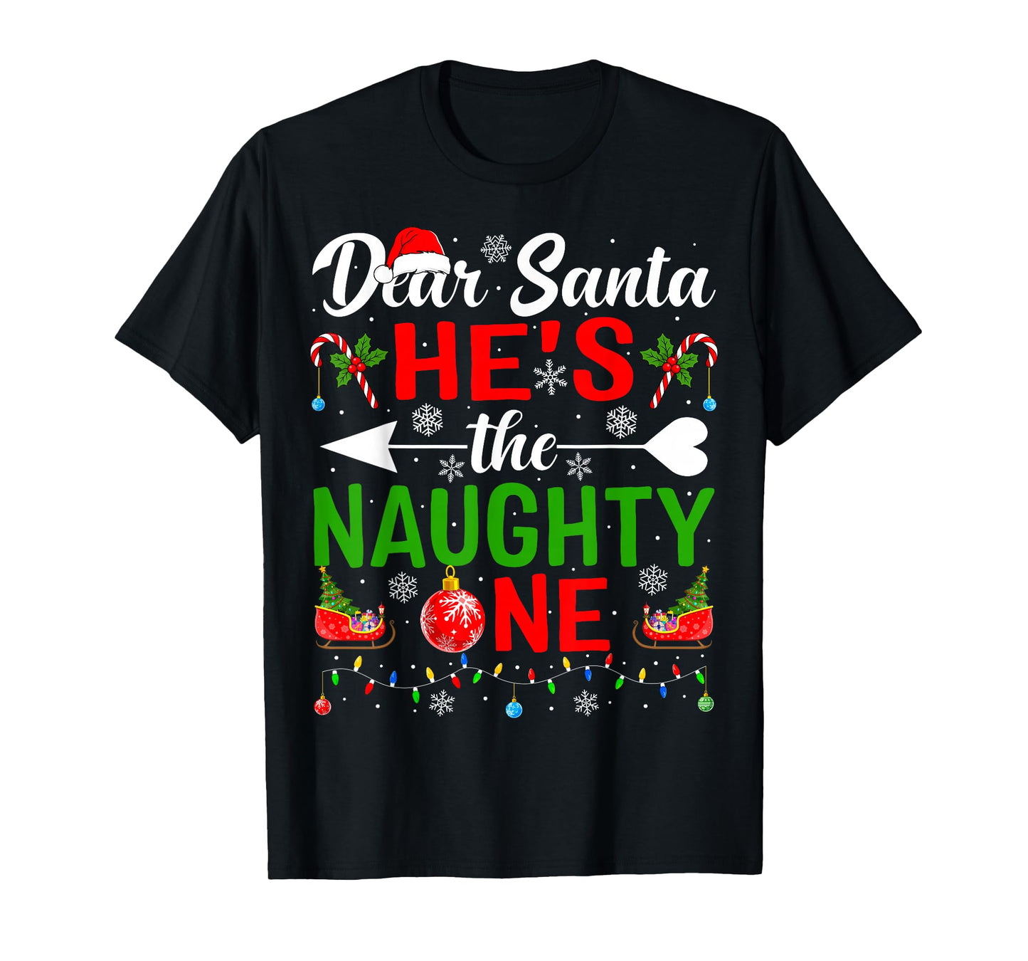 Dear Santa He's The Naughty One Pjs Couples Christmas Couple T-Shirt