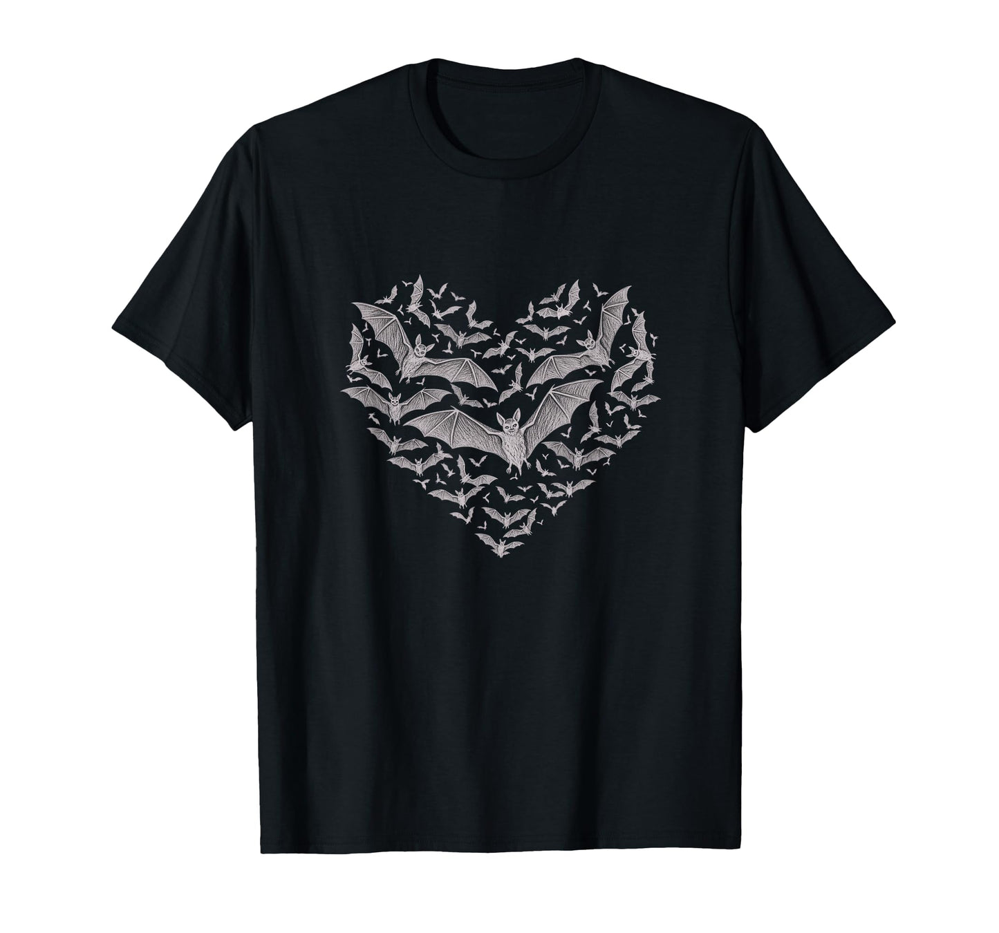 Vampire Bats Heart Sketch Design T-Shirt