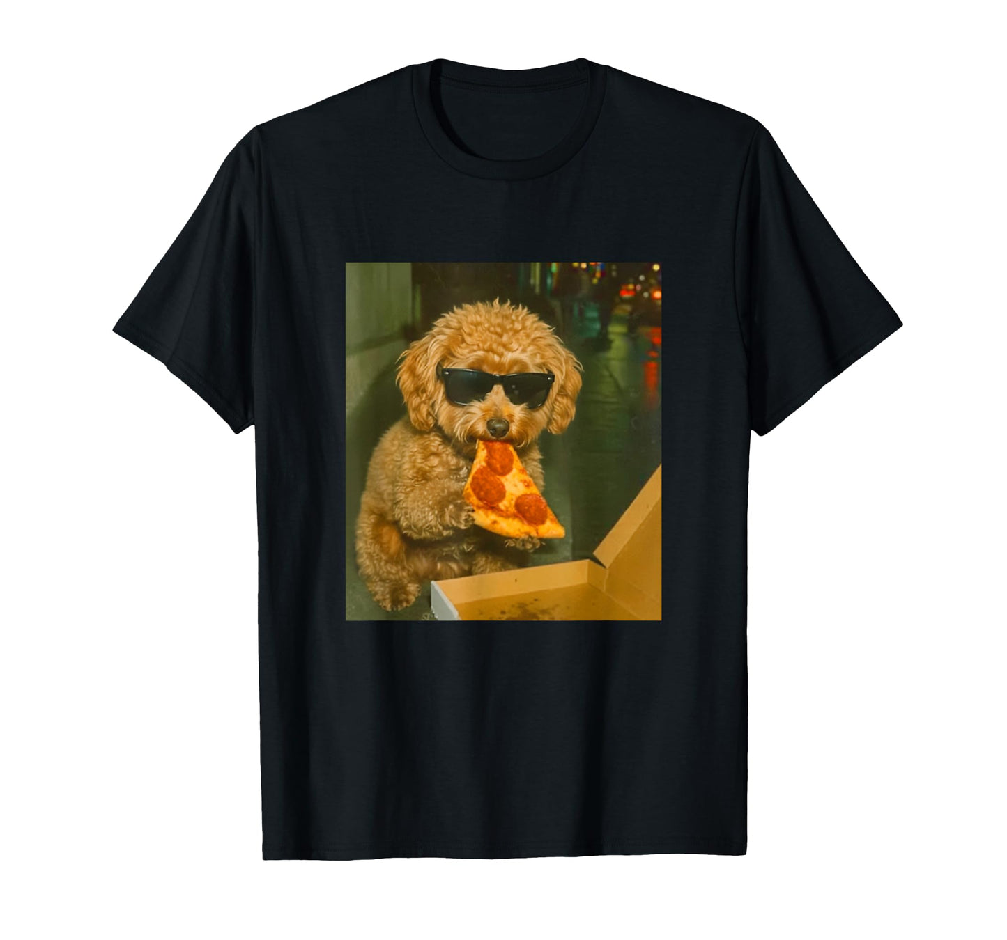 Funny Toy Poodle Eating Pizza Dog Meme Retro T-Shirt