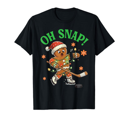 Funny Gingerbread Ice Hockey Christmas Cookie Oh Snap Santa T-Shirt