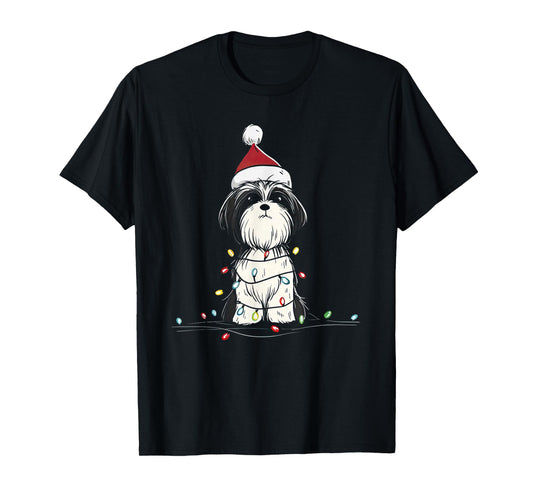 Funny Shih Tzu Christmas Graphics Dog Lights Lover Owner T-Shirt
