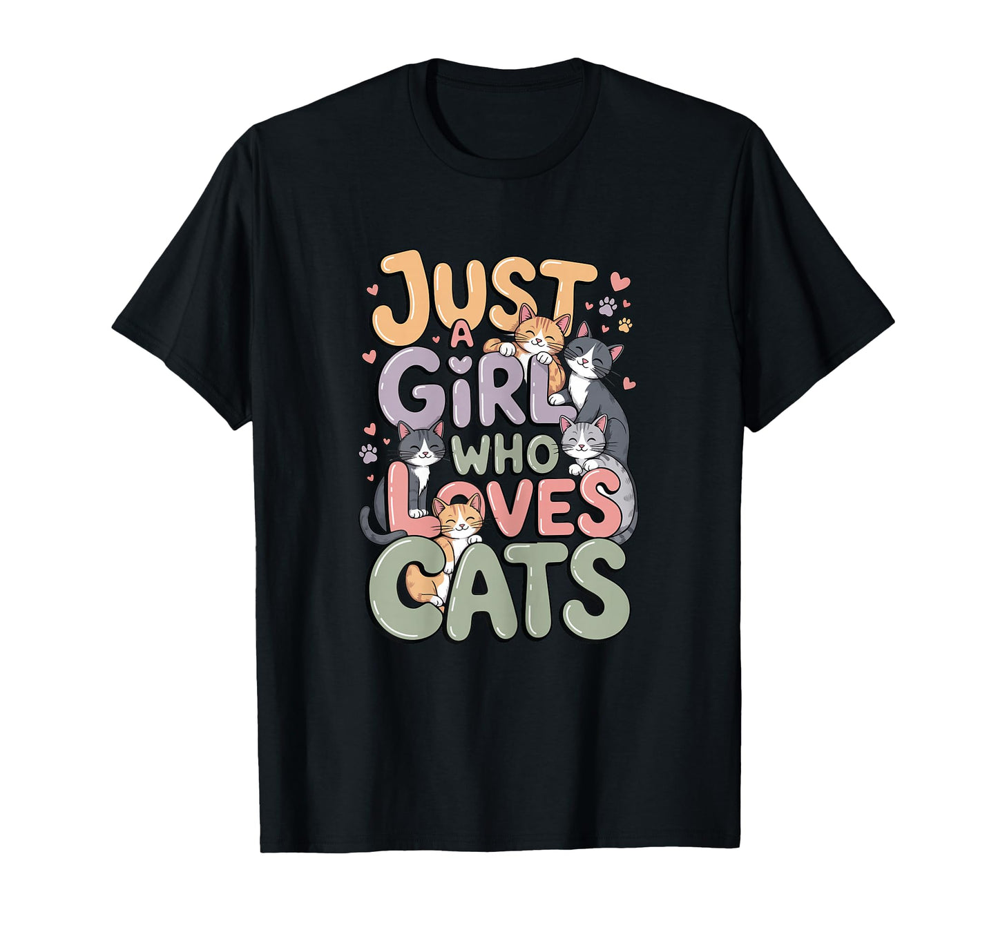 Just a Girl Who Loves Cats Cute Kawaii Cat Lover Women Girls T-Shirt