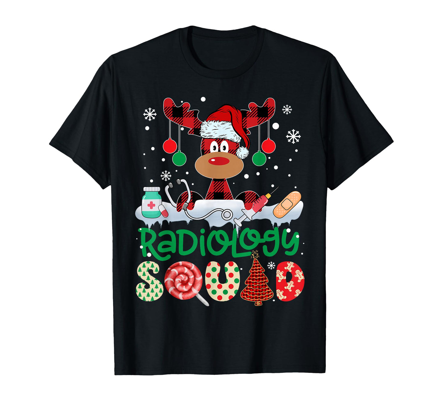Radiology Squad Nurse Reindeer Buffalo Red Plaid Christmas T-Shirt