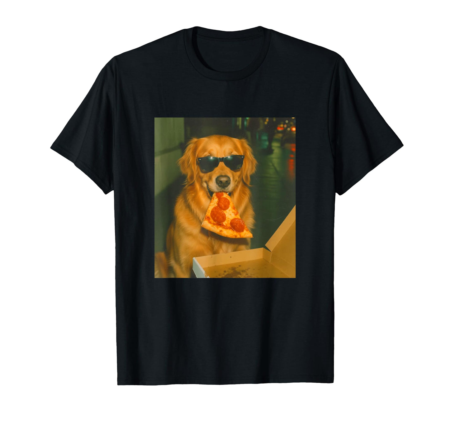 Funny Golden Retriever Dog Eating Pizza Meme Retro T-Shirt