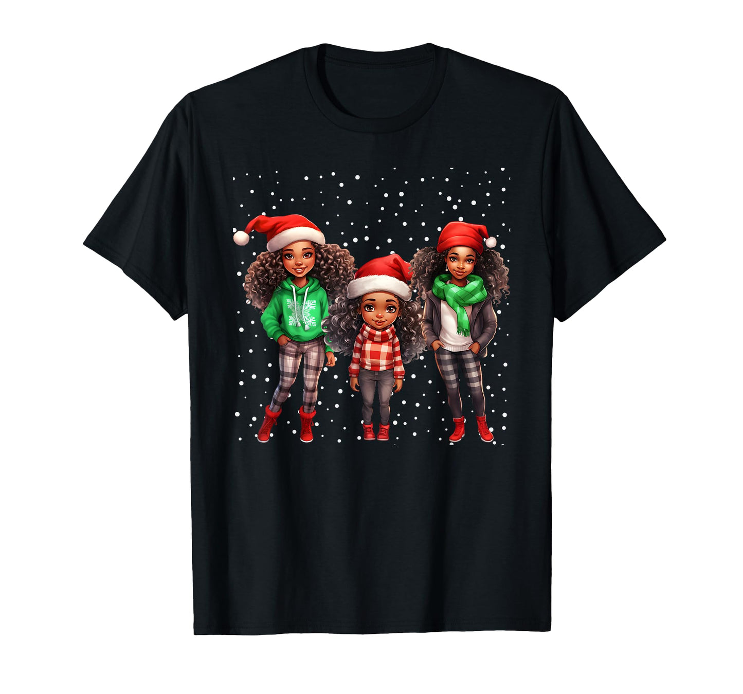 Cute Christmas Black Afro African Santa Hat Melanin Kids T-Shirt