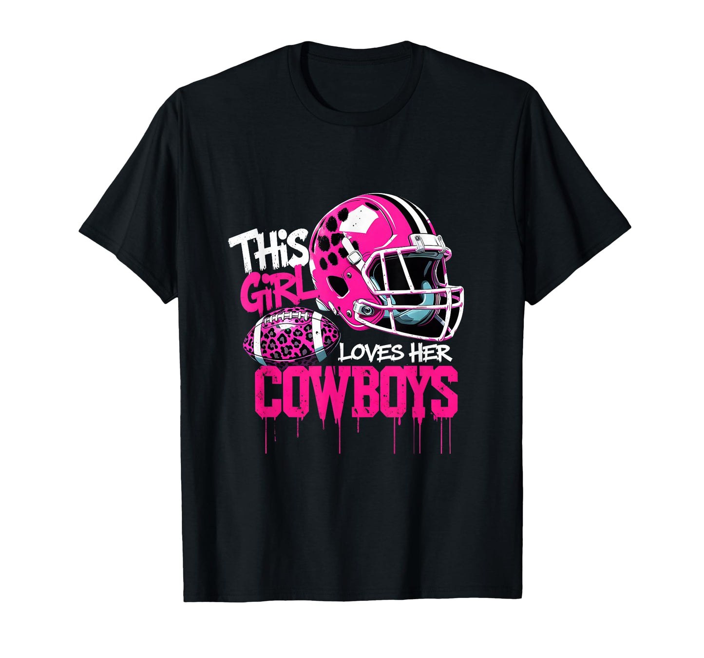 This Girl Loves Her Cowboys Pink Leopard Football Helmet T-Shirt