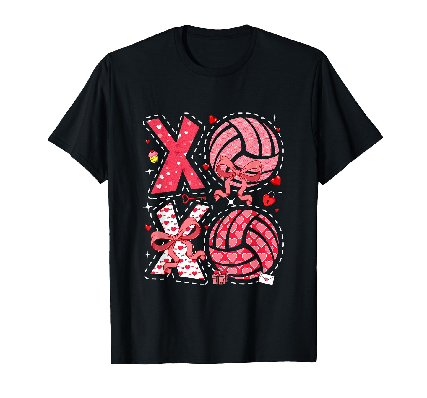 Pink Costume Volleyball Balls Bow Tie Hearts Valentine's Day T-Shirt
