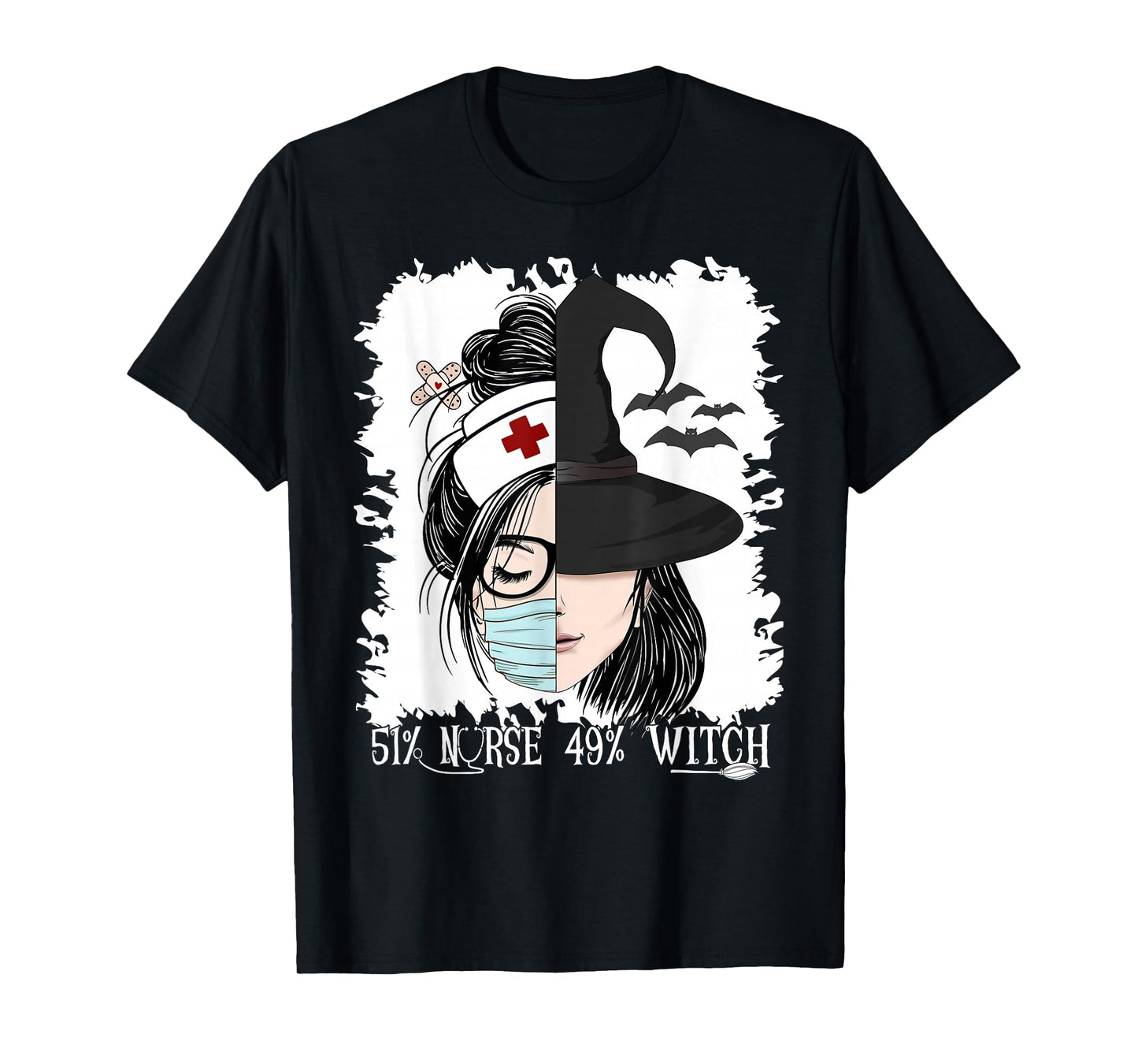 Women’s Halloween 51% Nurse 49% Witch Cute Spooky Season T-Shirt