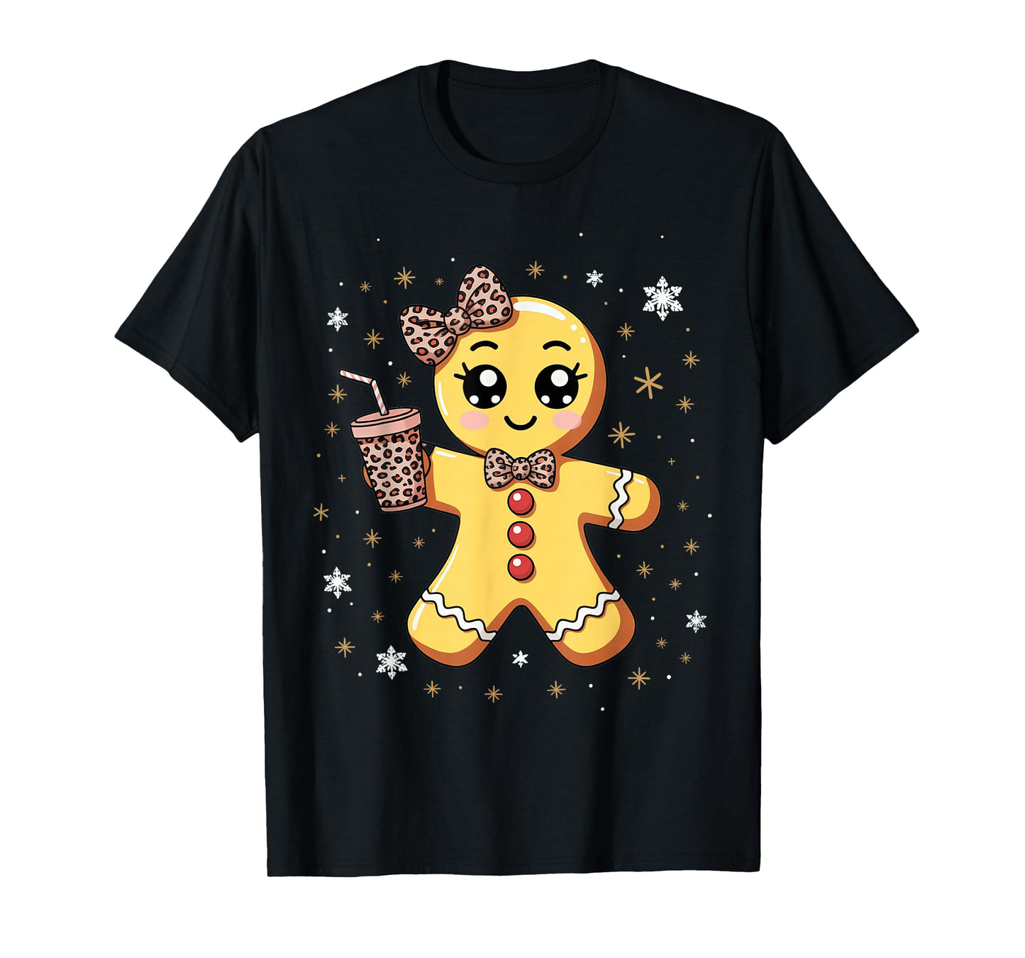 Cute Gingerbread Leopard Coquette Christmas T-Shirt