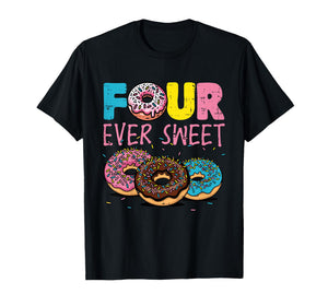 Kids 4th Birthday Donut Four Ever Sweet 4 Bday Girls Boys Kids T-Shirt