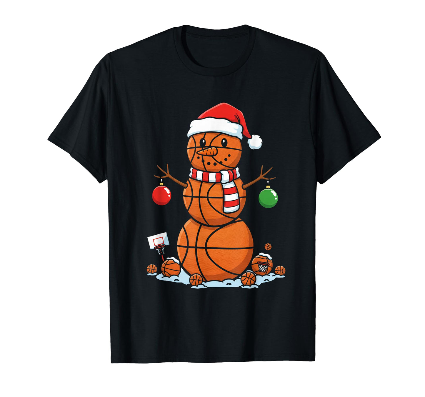Christmas Basketball Snowman Player Santa Hat T-Shirt