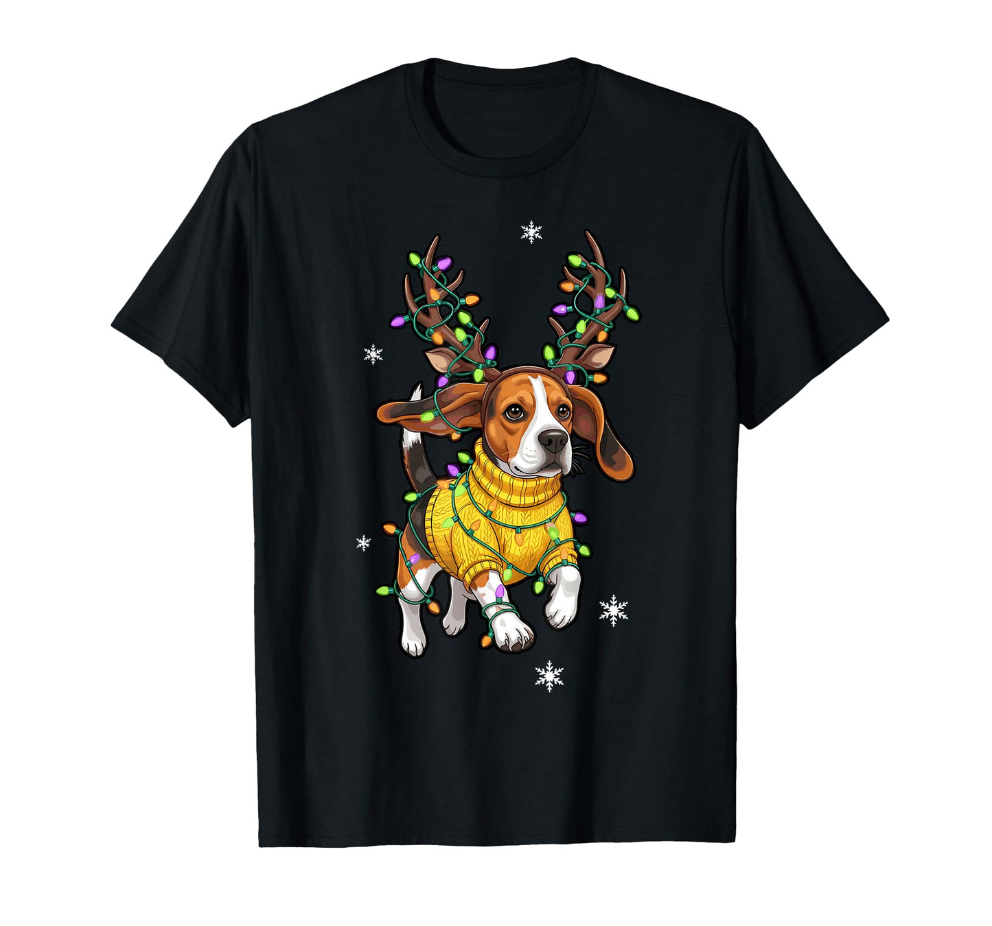 Dog Christmas Outfit, Beagle Reindeer Christmas Lights T-Shirt