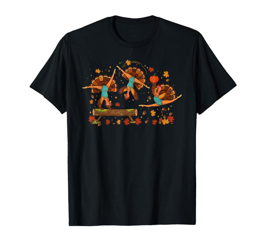 Turkey Gymnastics Balance Beam Funny Thanksgiving T-Shirt