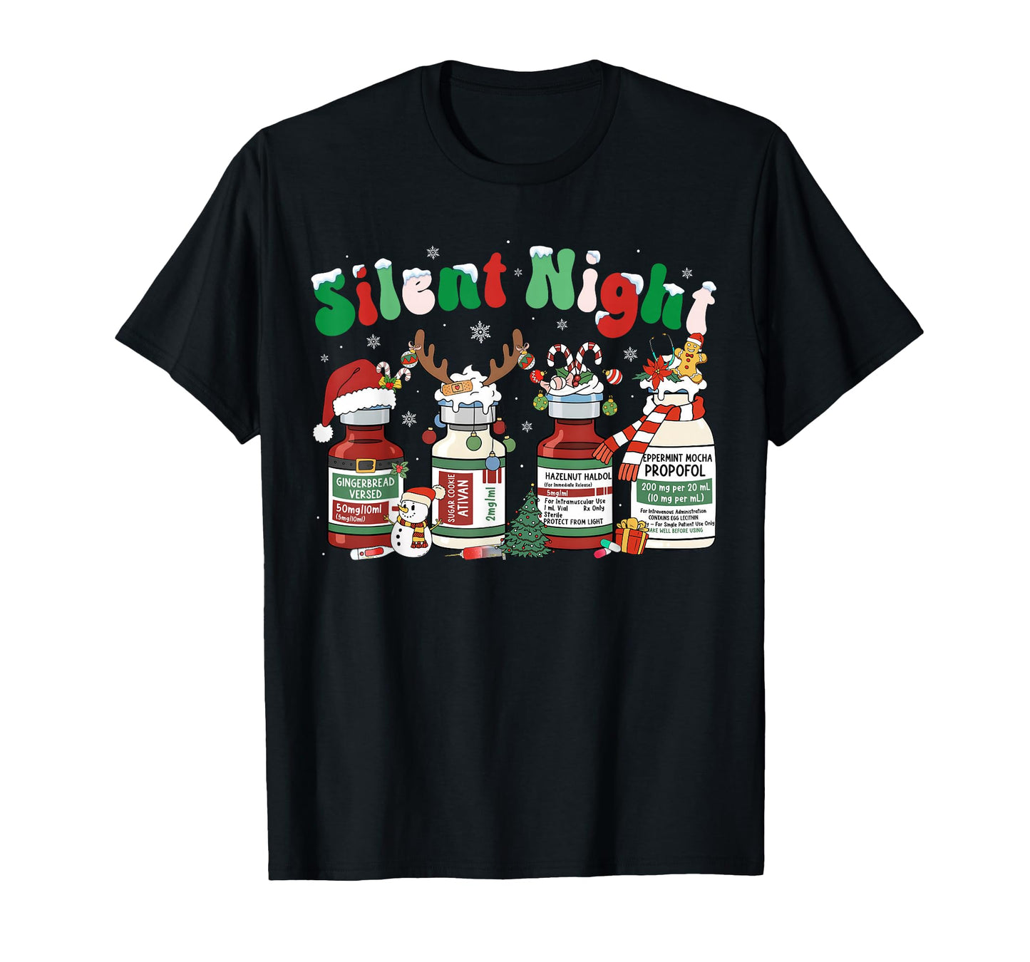 Retro Silent Night ICU Nurse Propofol Christmas Men Women T-Shirt