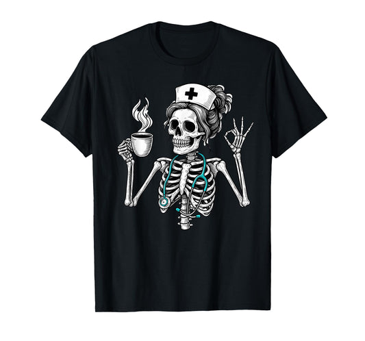 Funny Nurse Skeleton Halloween Healthcare Crew CNA Medical T-Shirt
