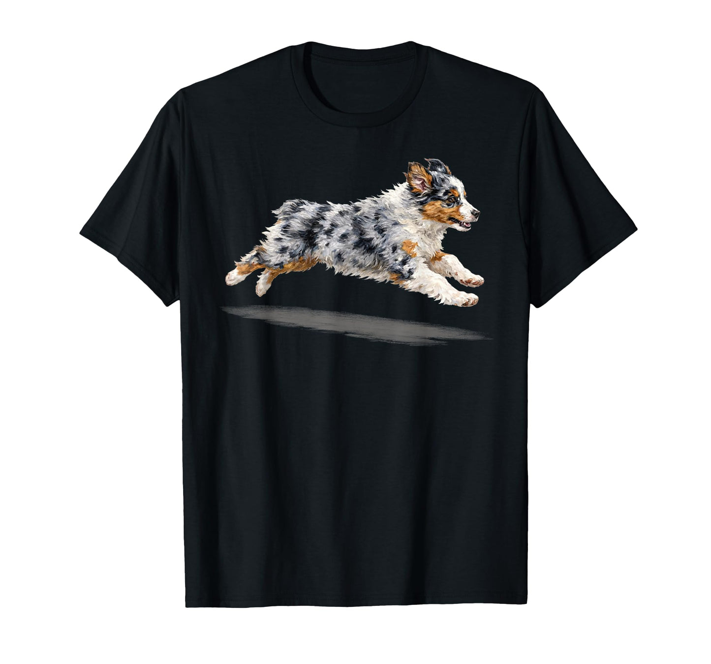 Retro Cute Running Dog Art Australian Shepherd Running T-Shirt