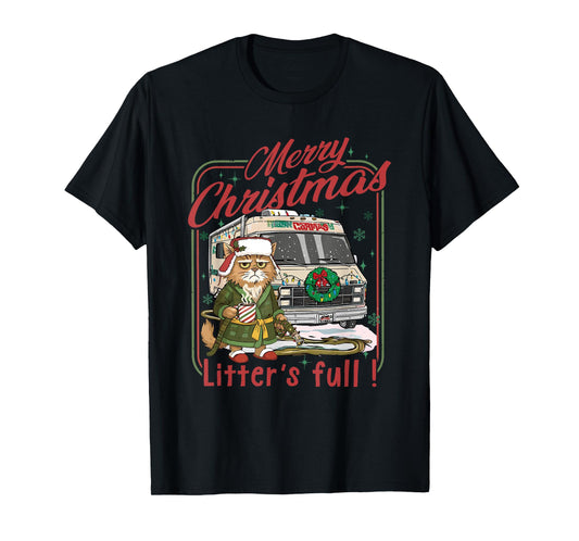 Merry Christmas Litter’s Full Cat Coffee Xmas Camping Lover T-Shirt
