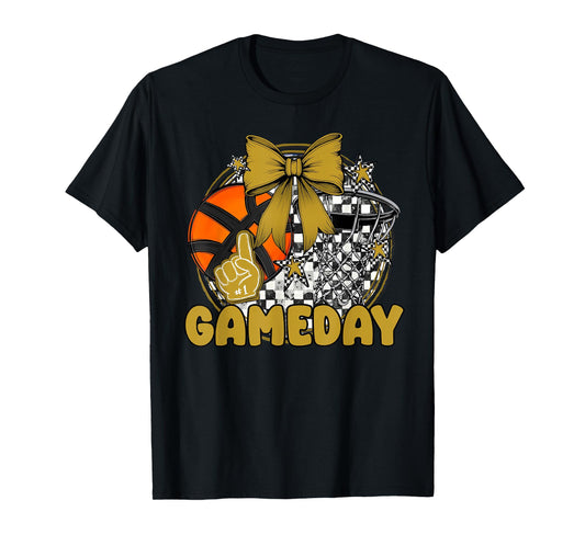 Basketball Game Day Go Cheer Team Gold Coquette Cheerleader T-Shirt
