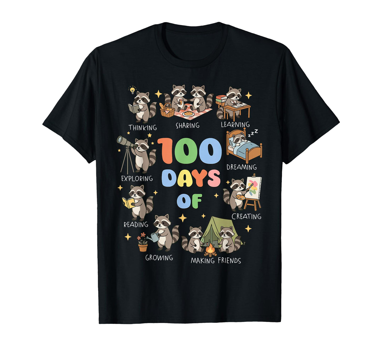 Funny Raccoon 100th Day 100 Days of School Kindergarten T-Shirt