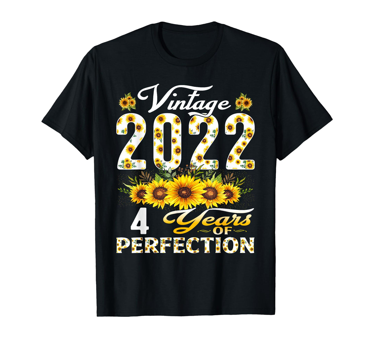 4 Year Old Vintage 2022 Sunflower 4th Birthday Girl T-Shirt
