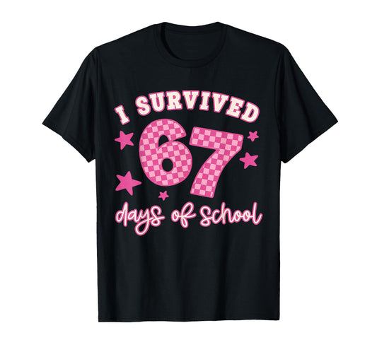 I Survived 67 Six Seven Days of School Checkered Girl T-Shirt