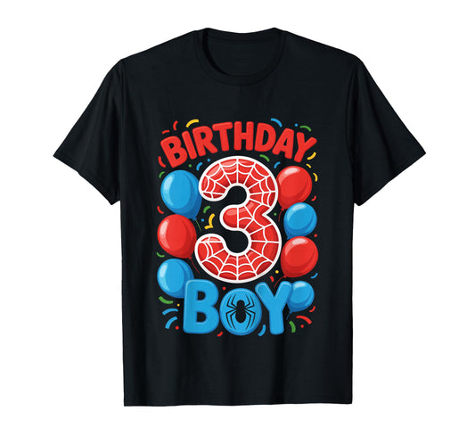 Kids 3rd Birthday Spider Web 3 Year Old Boy Party T-Shirt