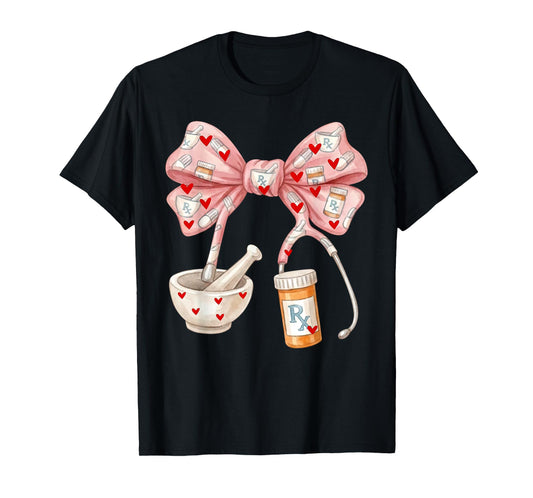 Cute Coquette Bow Pharmacy Valentines Pharmacist Technician T-Shirt