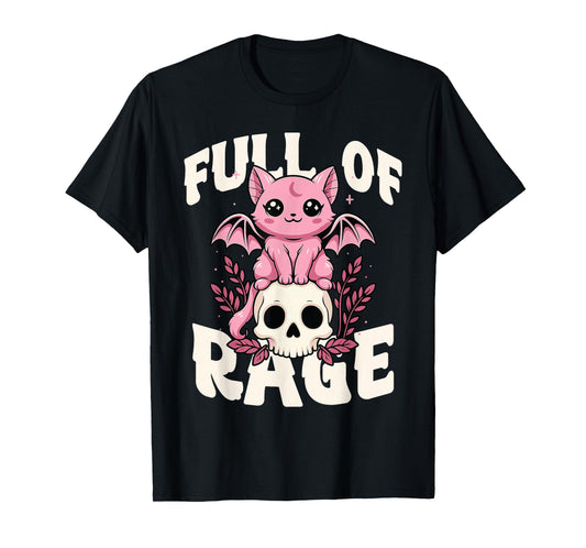 Pastel Goth Aesthetic Cute Kawaii & Creepy Bat Cat on Skull T-Shirt