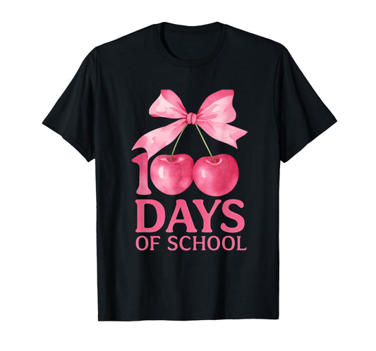 100 Days of School Coquette Cute Cherry Bow 100th Day School T-Shirt