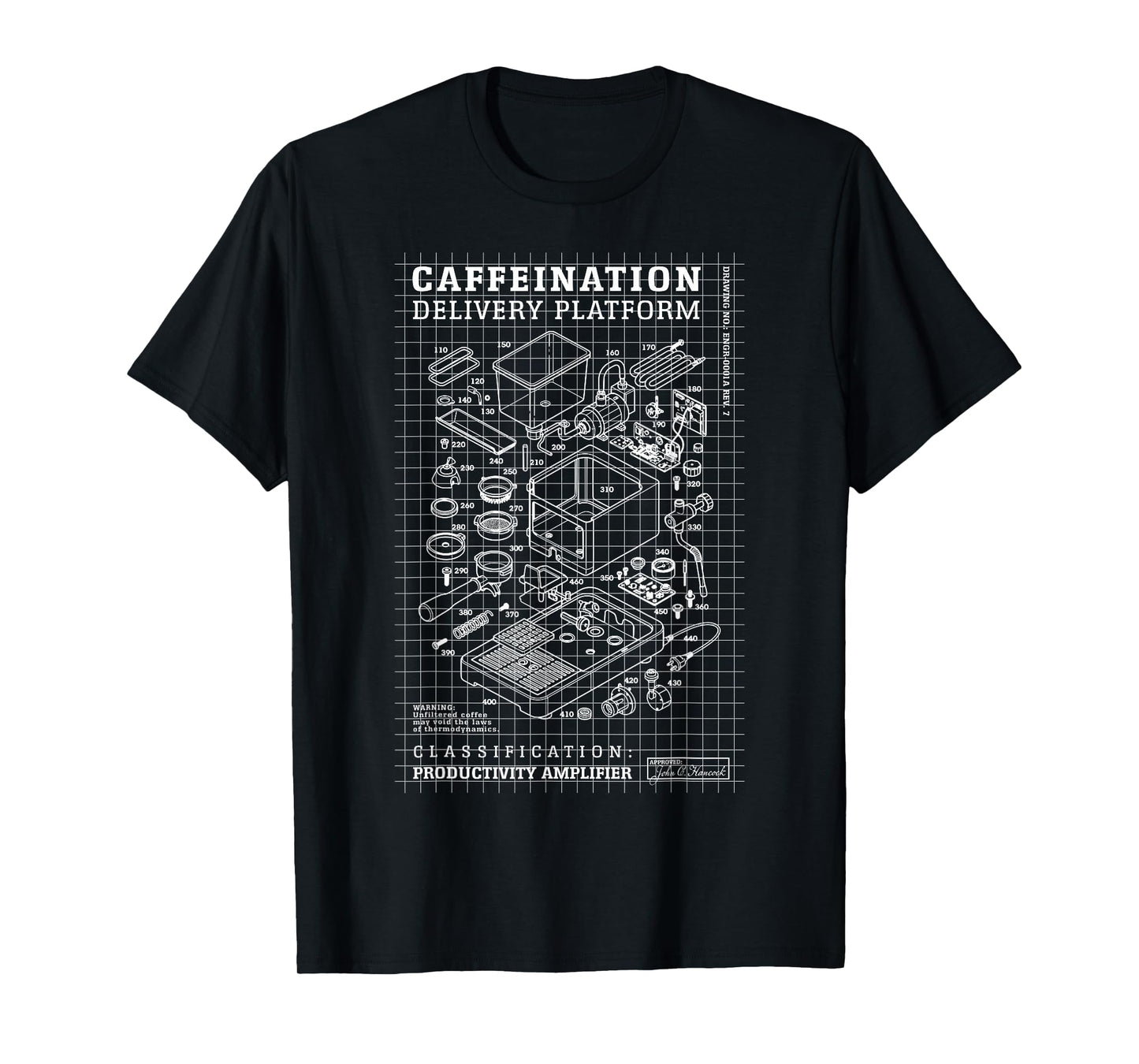 Engineer Coffee Machine Diagram Funny Caffeine Engineering T-Shirt