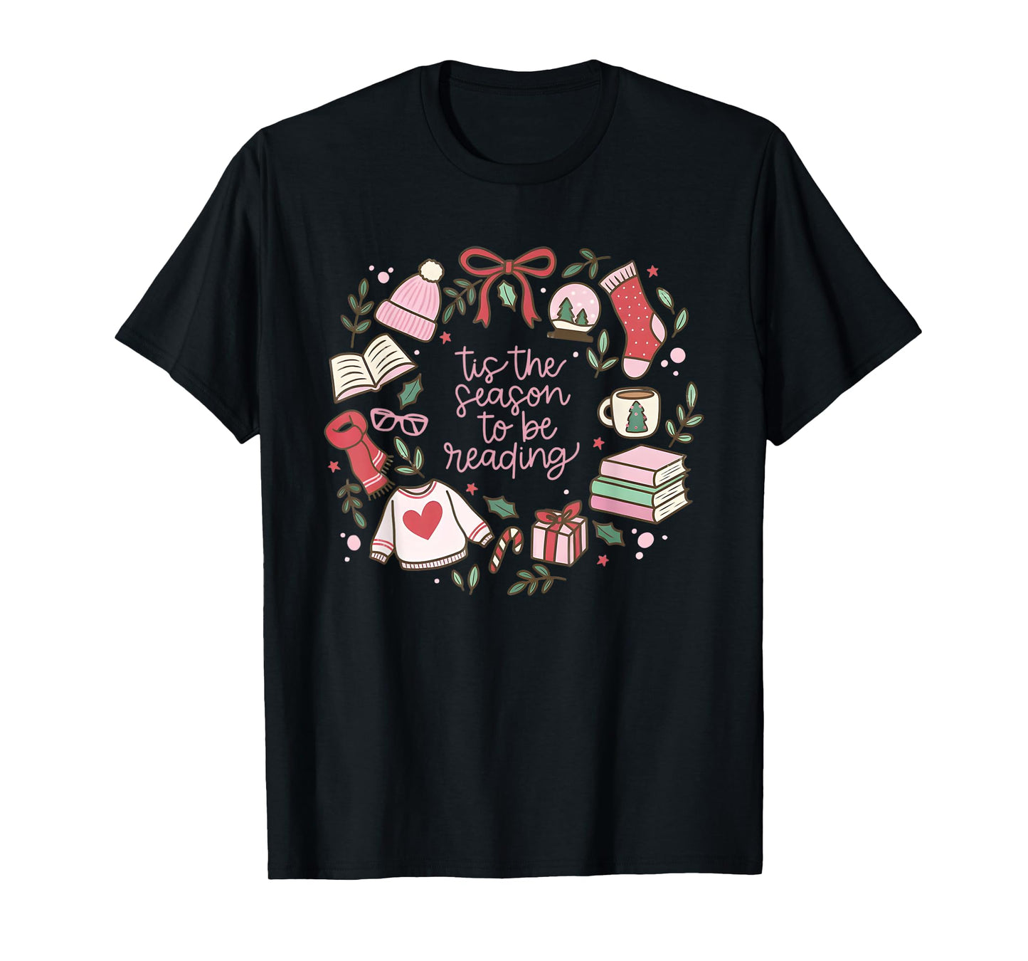 Funny Xmas Tis The Season to Be Reading Books Pajamas T-Shirt