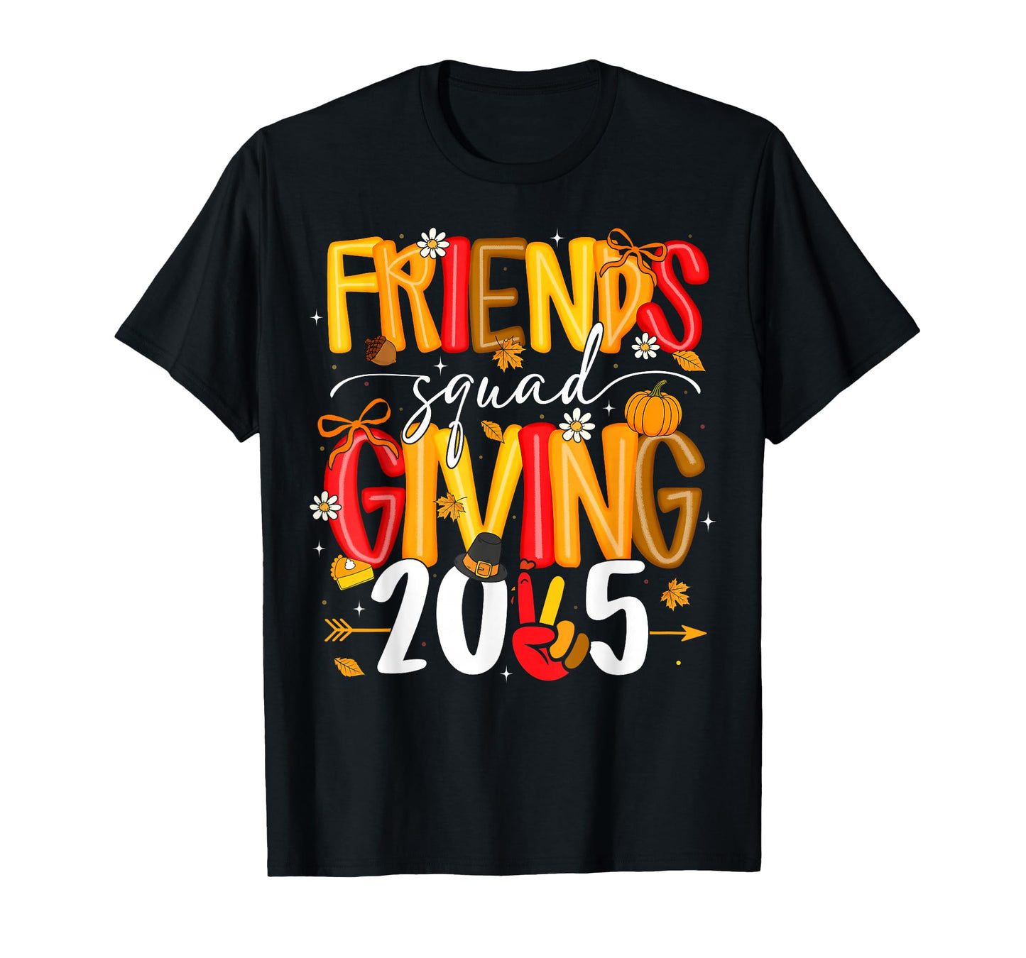 Friends Giving Squad 2025 Autumn Bow Thankful Thanksgiving T-Shirt