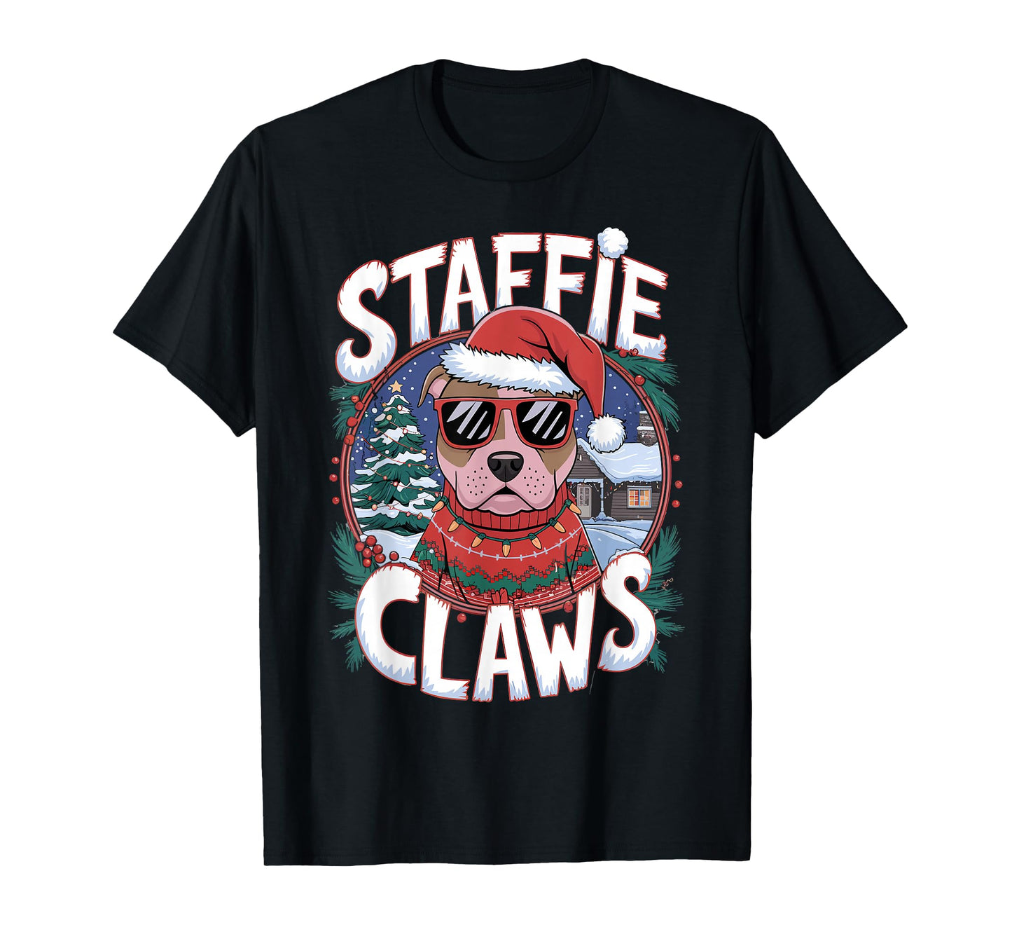 Christmas Santa Staffie Claws Dog Staffordshire Bull Terrier T-Shirt
