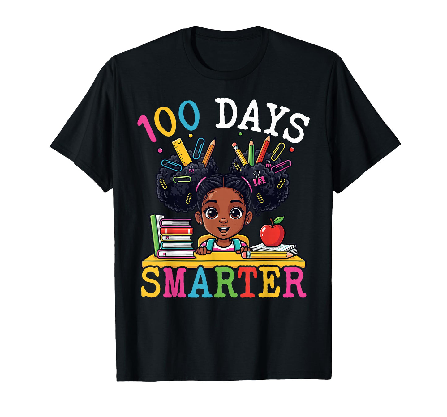 100 Days of School Afro Black Girls Kids 100th Day Smarter T-Shirt