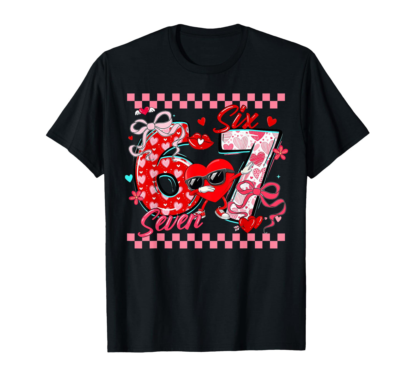 Valentine 67 Six Seven Meme Dabbing Hearts Matching Couple T-Shirt