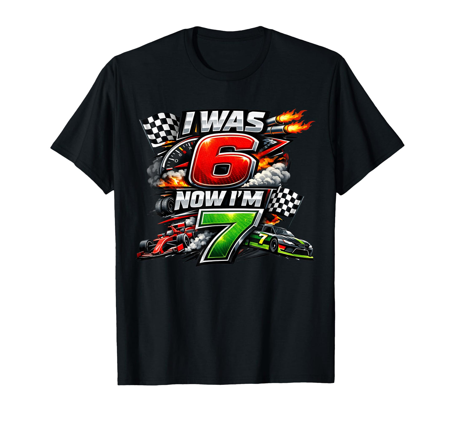 I was 6 Now I'm 7 Race Car Racing 67 Meme Boys Kids Birthday T-Shirt