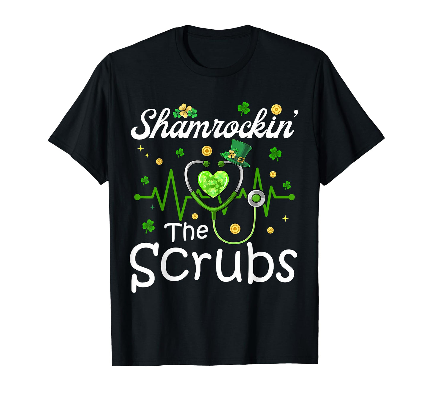 Shamrockin' Stethoscope Heartbeat Nurse St Patricks Day Girl T-Shirt