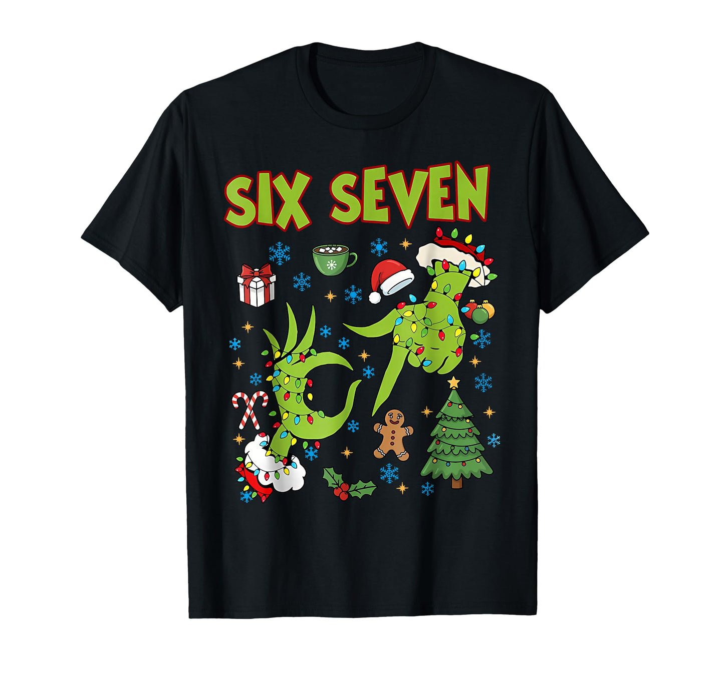 6 7 Six Seven Hand Gen Z Alpha Meme Slang Xmas Christmas T-Shirt