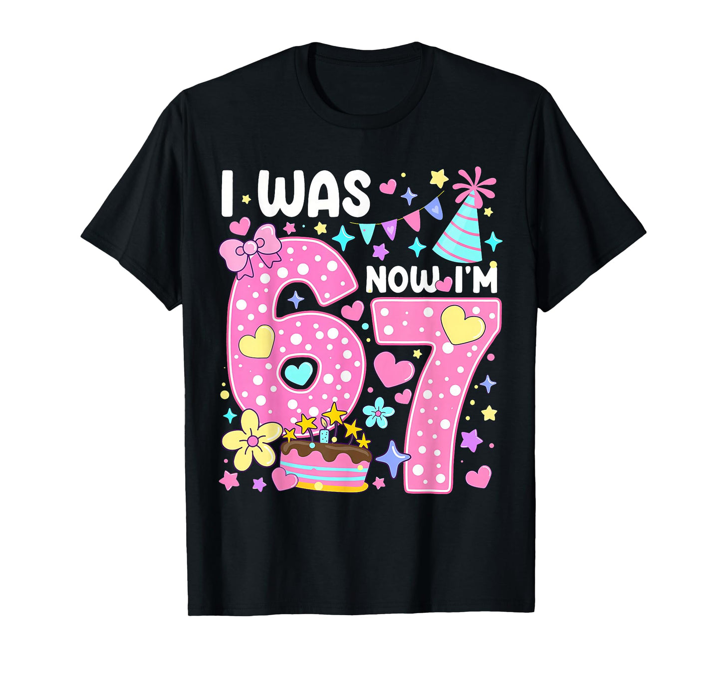 I was 6 Now I'm 7 7th Birthday Girl Pink Coquette Bow Floral T-Shirt